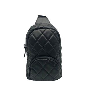 Loume Black Faux Leather Quilted Backpack